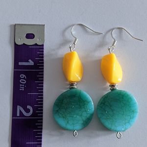 Handmade turquoise and yellow dangle earrings